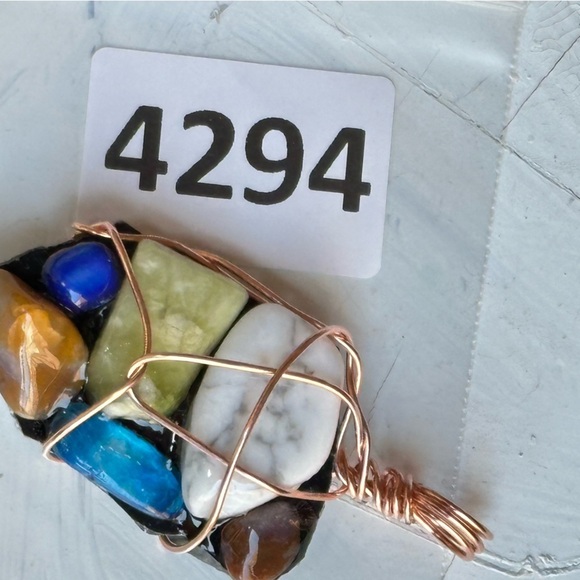 Necklace Pendant, Handmade assemblage Wire Wrapped real Stones Resin Set 4300 G - Picture 8 of 11